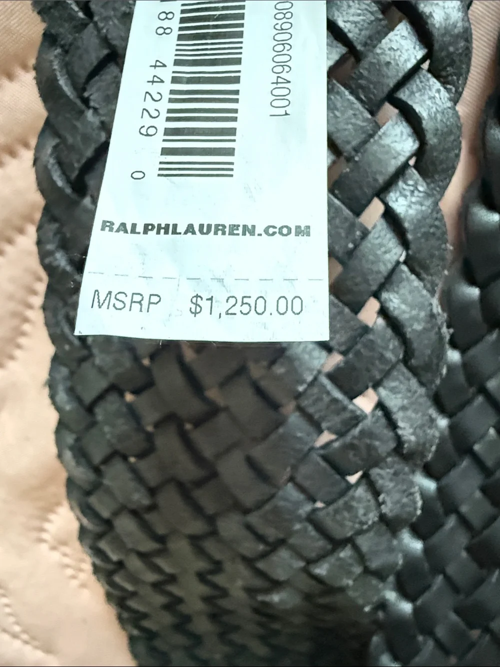 Ralph Lauren Black Woven Leather Belt with Brass-Tone Buckle (NEW WITHOUT TAG)